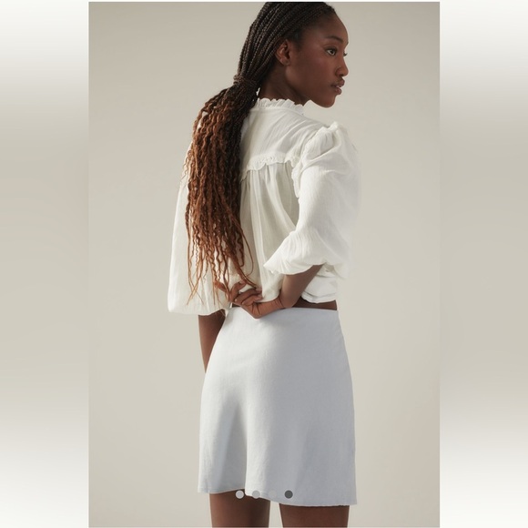 Anthropolgie The Tilda Mini Slip Skirt Size XL Light Grey Linen Pull On Styling - Picture 2 of 11